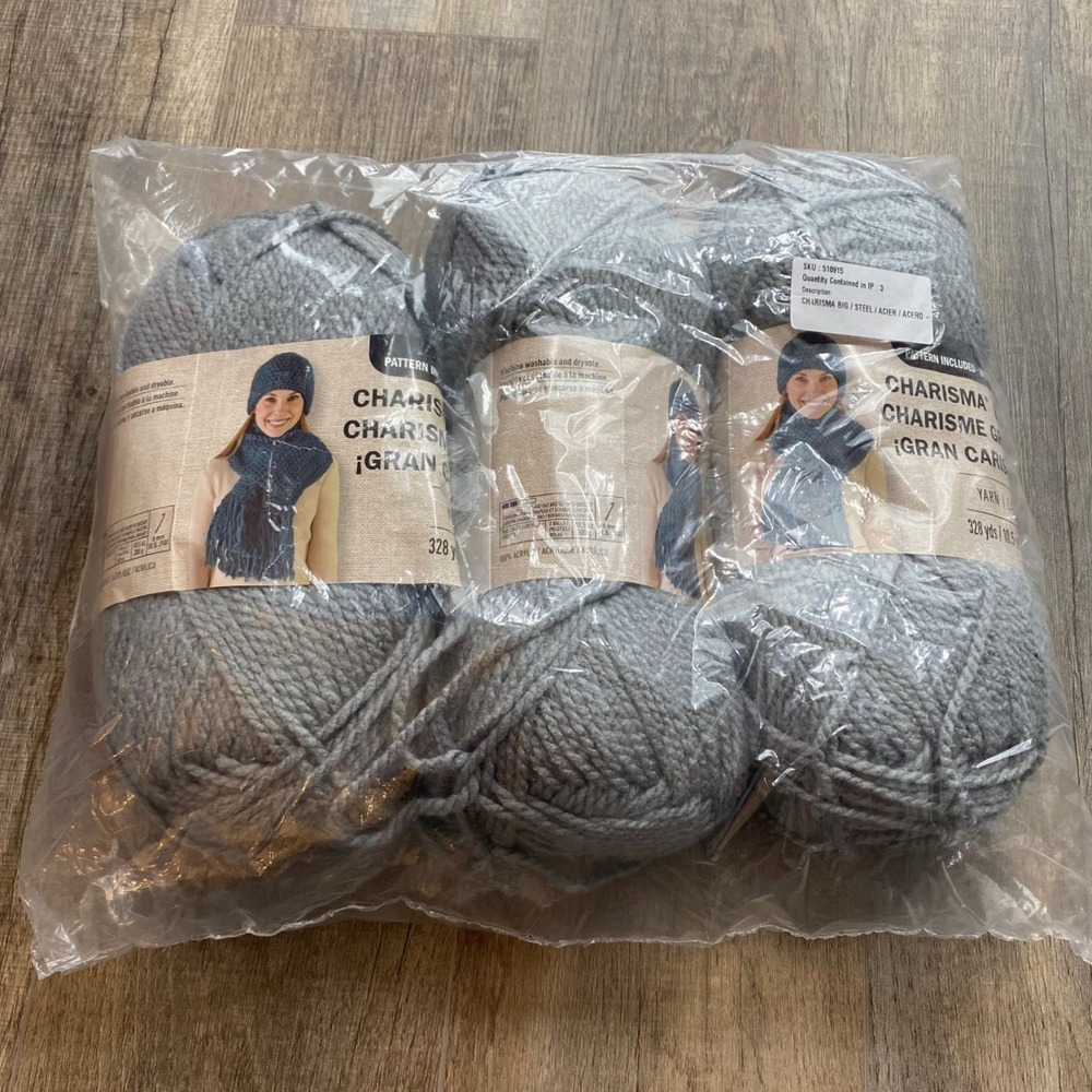 Loops & Threads Charisma Big! Bulky Yarn Steel Gray JB18 328yds 3‎ Skeins Lot
